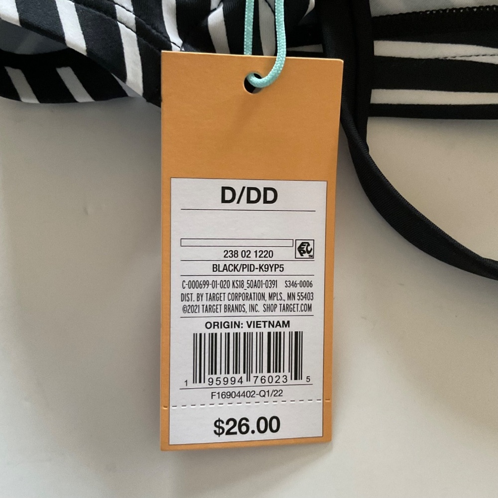 NWT Kona Sol Twist Front Longline Bikini Swim Top Black White Striped Sz D/DD - Picture 5 of 7